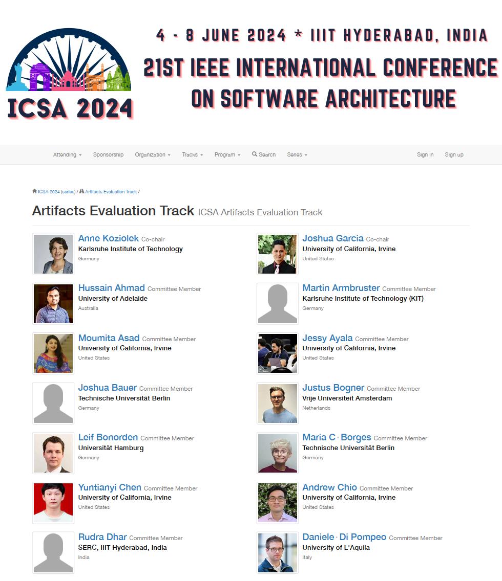 ICSA 2024 Program Committee Member - Tools & Artifacts Track