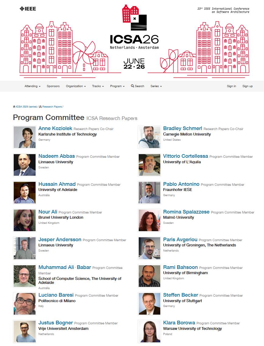 ICSA 2026 Program Committee Member - Research Papers Track